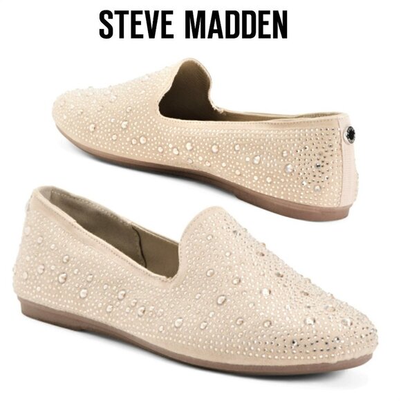 NWT Steve Madden Rhinestone Embellished Slip on Faux Suede Flats Comfort Shoes - Picture 1 of 6